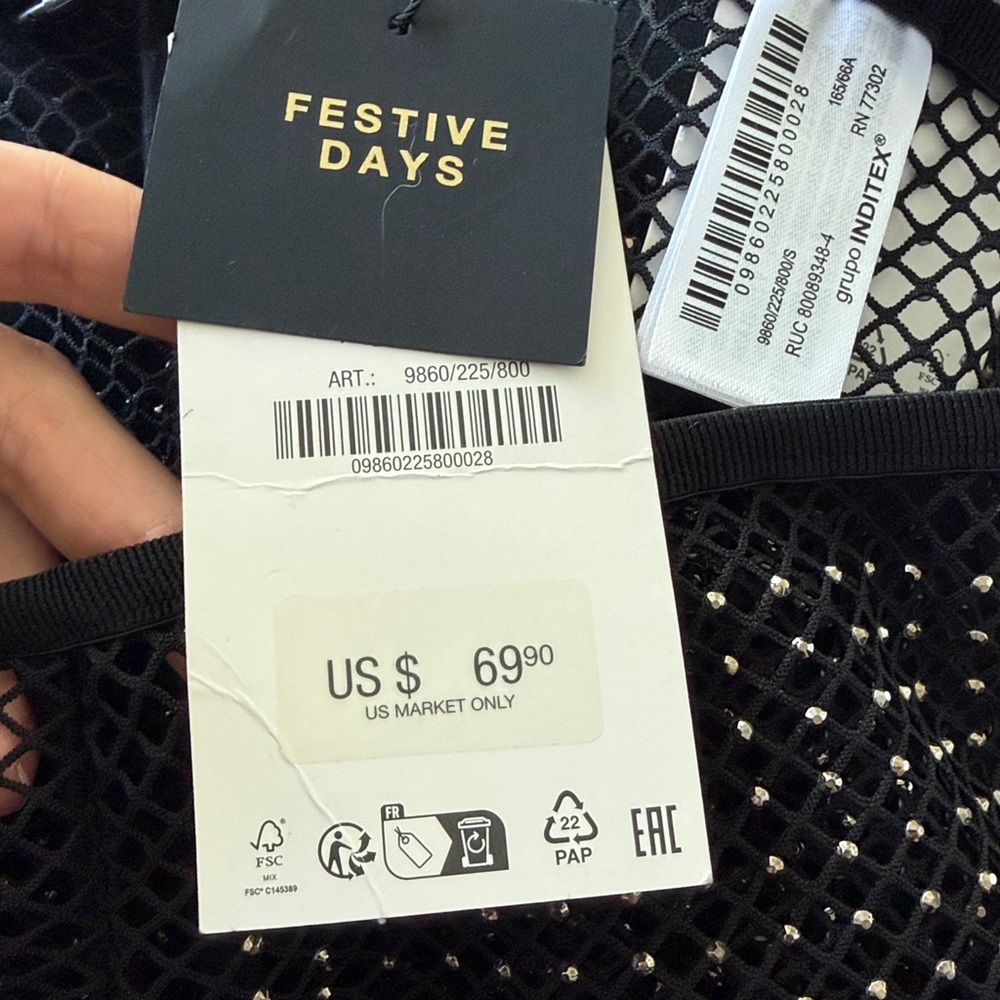 Zara Rhinestone Shimmery Mesh Leggings Black Size Small 9860/225 New - Picture 15 of 15